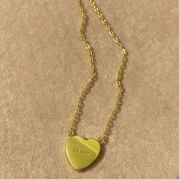 White Enamel Heart Gold Necklace - Picture 2 of 5